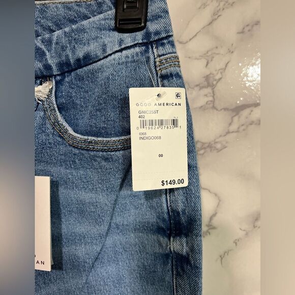 Good '90s Icon Distressed High Waist Crop Straight Leg Jeans Size 24 - Picture 4 of 12